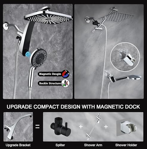 12" High Pressue Rain Shower Head with Handheld, 9 Sprays Hand Showerhead