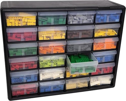 Akro-Mils 10124 24-Drawer Plastic Drawer Storage Cabinet for Garage Organization, Bead Organizer, Lego Storage, Teacher Toolbox, Makeup Organizer, and More, 20-Inch W x 6-Inch D x 16-Inch H, Black