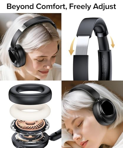 Hybrid Active Noise Cancelling Headphones, Bluetooth 6.0 Wireless Headphones Over Ear Headset with 120H Playtime, Hi-Res Audio, 5-ENC Mic, 35dB ANC Headphone Transparency Mode for Travel Black M