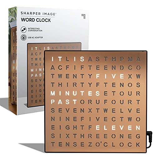 Sharper Image LED Word Digital Clock, 7.75", Copper Finish, Light-Up Desk & Wall Clock, Modern Time Display, Shelf or Wall Decor for Home Office, Living Room, Kitchen & Bedroom, Housewarming Gift