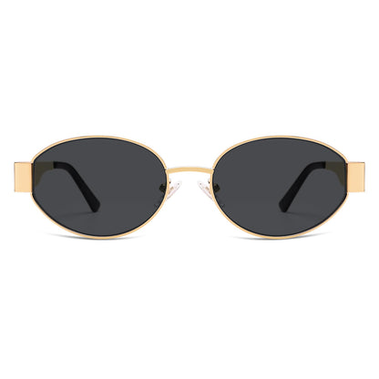 SOJOS Retro Oval Sunglasses for Women Trendy Classic Shades UV400 Protection, Gold/Grey