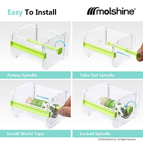 2 Pack Transparent Desktop Multi Washi Masking Sticker Storage Dispenser,Sticker Cutter,Sticker Roll Holder (Not Include Masking Sticker)（Green