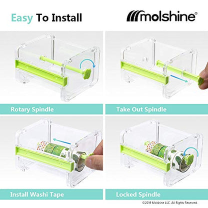 2 Pack Transparent Desktop Multi Washi Masking Sticker Storage Dispenser,Sticker Cutter,Sticker Roll Holder (Not Include Masking Sticker)（Green