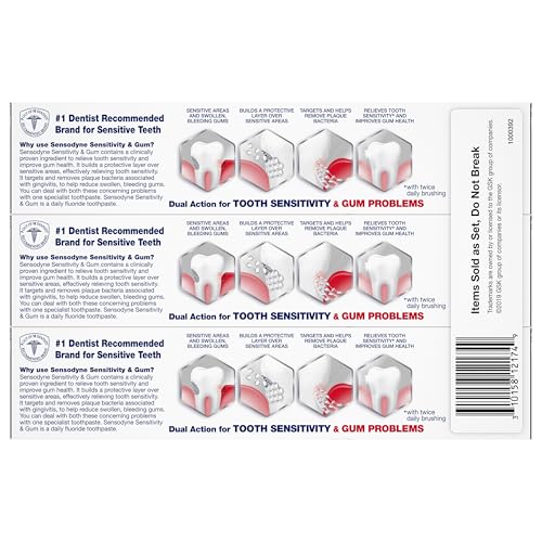 Sensodyne Sensitivity & Gum Whitening Toothpaste, Toothpaste for Sensitive Teeth & Gum Problems, 3.4 Ounces (Pack of 3)