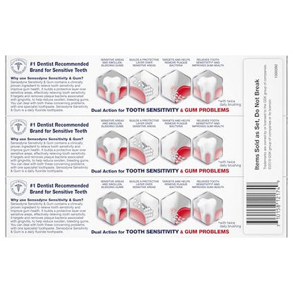 Sensodyne Sensitivity & Gum Whitening Toothpaste, Toothpaste for Sensitive Teeth & Gum Problems, 3.4 Ounces (Pack of 3)