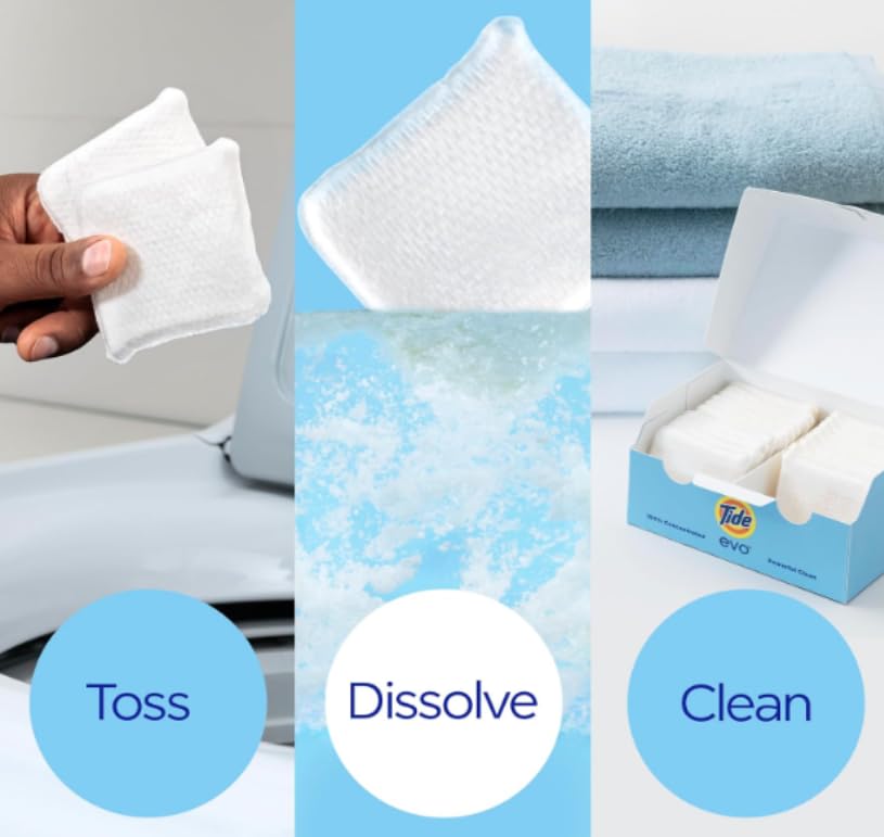 Tide evo Free & Gentle Laundry Detergent Tiles, Fragrance-Free, 40 Medium Sized Loads, Easy to Use, Safe for All Machines and Water Conditions