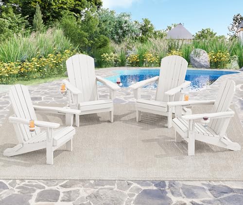 SERWALL Adirondack Chair with Cup Holders - Composite Adirondack Chairs HDPE Outdoor Chairs All Weather Use- White