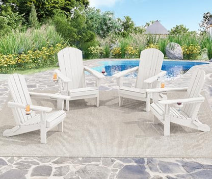 SERWALL Adirondack Chair with Cup Holders - Composite Adirondack Chairs HDPE Outdoor Chairs All Weather Use- White