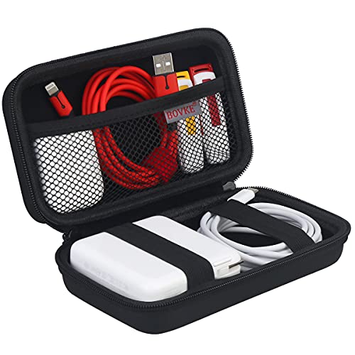 BOVKE Travel Cable Organizer Bag Electronics Accessories Case Portable Travel Gadget Bag for USB Flash Drive, Adapter, Charging Cable, Charger, SD Card, Earbuds, Small Power Bank, Black+Inside Black