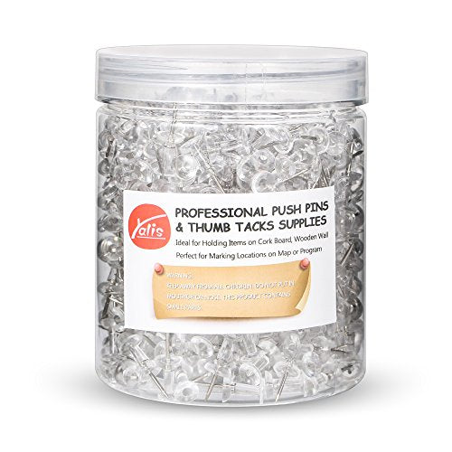 Yalis Push Pins 600 Count, Standard Clear Thumb Tacks Steel Point and Clear Plastic Head