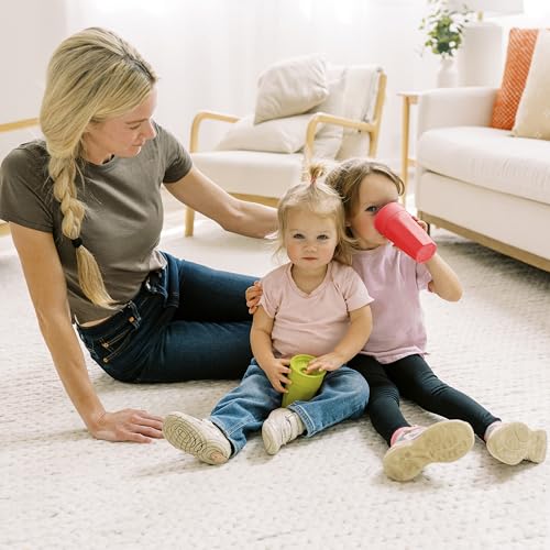 Dr. Brown's Milestones Cheers 360 Spoutless Transition Cup, Travel Friendly and Leak Free Sippy for Babies and Toddlers, Green and Pink, BPA-Free, 10 oz/300 mL, 9m+