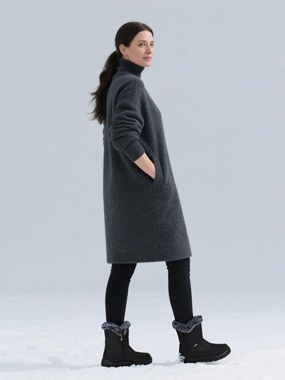 SHIBEVER Women's Snow Boots Winter: Waterproof Fur Lined Anti-Slip Ankle Booties Outdoor Comfortable Furry Women Snow Boot Black Size 7