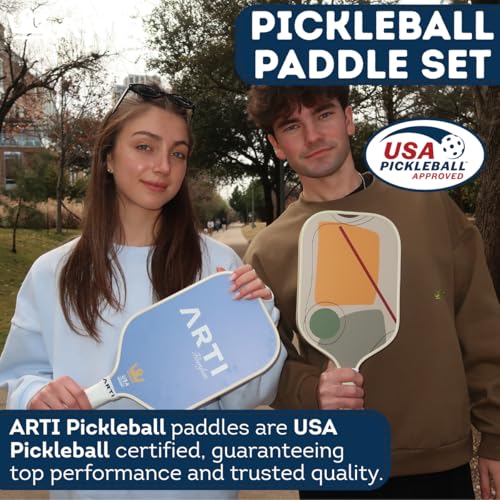 ARTI Pickleball Paddles Set of 2-USAPA Approved Fiberglass Surface Pickleball Set,2 Pickleball Rackets, 4 Balls and 1 Portable Carry Bag, Horizon Duo Pickle Ball Set for Men Women Beginners
