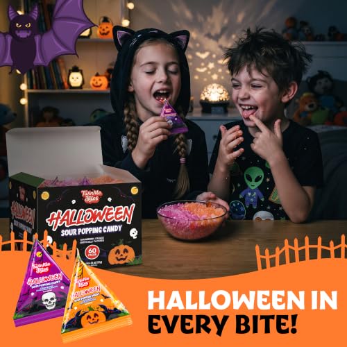 60 Pack Halloween Sour Popping Candy - Individually Wrapped Trick Or Treat Popping Rocks Candies - Bulk Halloween Treats Great Use, For Kids, Party Favors, Classrooms , Goodie Bags, Boo Basket Stuffers