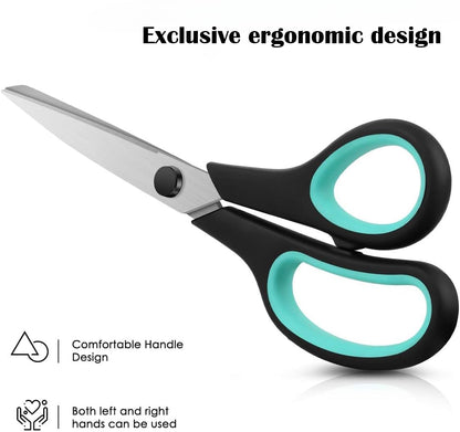 3 Pack 8" Stainless Steel Scissors with Ultra Sharp Blades and Comfort Grip Handles Scissors All Purpose For Office Home School Sewing Crafts