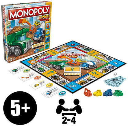 Monopoly Junior Trucks Edition Board Game for Kids Ages 5+, 2-4 Player Kids Games (Amazon Exclusive)