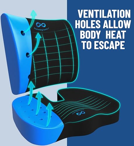 Everlasting Comfort Doctor Recommended Memory Foam Seat Cushion for Office Chairs & Car - Ergonomic Office Desk Accessories - Cushions for Tailbone Pain Relief, Sciatica & Back Support Pillow