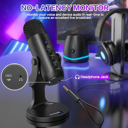 ZealSound Podcast Microphone for PC, Noise Cancellation USB Mic with Gain, Volume Adjustment & Mute Button, Monitoring & Echo, for YouTube, TikTok, Podcasting, Streaming, iPhone, iPad, Android, Mac