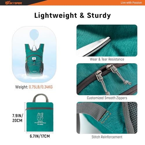 SKYSPER 15L Foldable Hiking Backpack Lightweight Packable Travel Daypack with Chest Strap Small Outdoor Folding Back Pack Collapsible Bag for Women Men (Cyan)