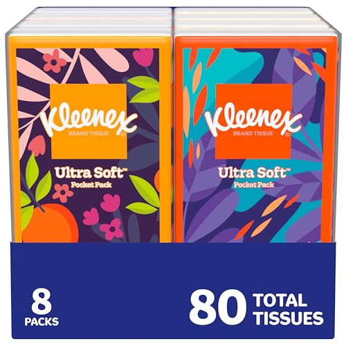 Kleenex On-The-Go Facial Tissues, 8 Travel Packs, 10 Tissues per Pack