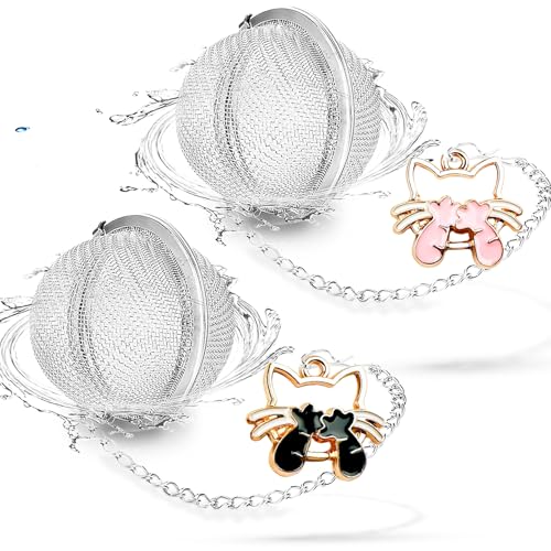 2pcs Tea Infuser, Loose Leaf Tea Steeper Tea Strainer with Cute Cat Charm Stainless Steel Tea Ball Tea Diffuser Tea Infusers for Loose Tea