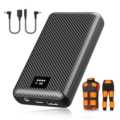 YMTHE 7.4V Heated Vest Battery Pack, 30000mAh Portable Charger with DC and USB Output Ports for Heated Jacket,Coat,Pants and Heating Clothing