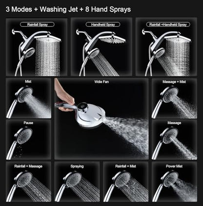 12" High Pressue Rain Shower Head with Handheld, 9 Sprays Hand Showerhead