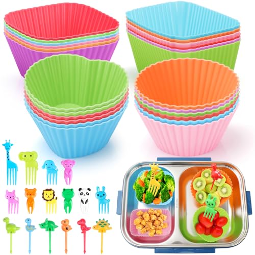 100PCS Silicone Lunch Box Dividers for Kids, Fun Bento Box Accessories Set