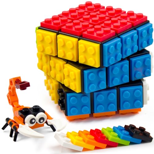 TOYAMBA 3x3 Brick Speed Cube with Building Blocks, Mini Toy Included, Compatible with Lego Cube, Educational Toy (Black)