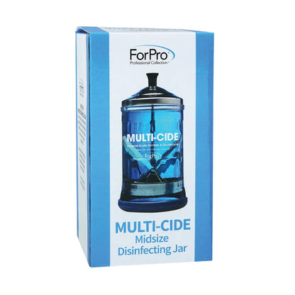 ForPro Professional Collection Multi-Cide Midsize Disinfecting Jar, Disinfectant Glass Jar for Manicure & Spa Implements, 21 Ounces