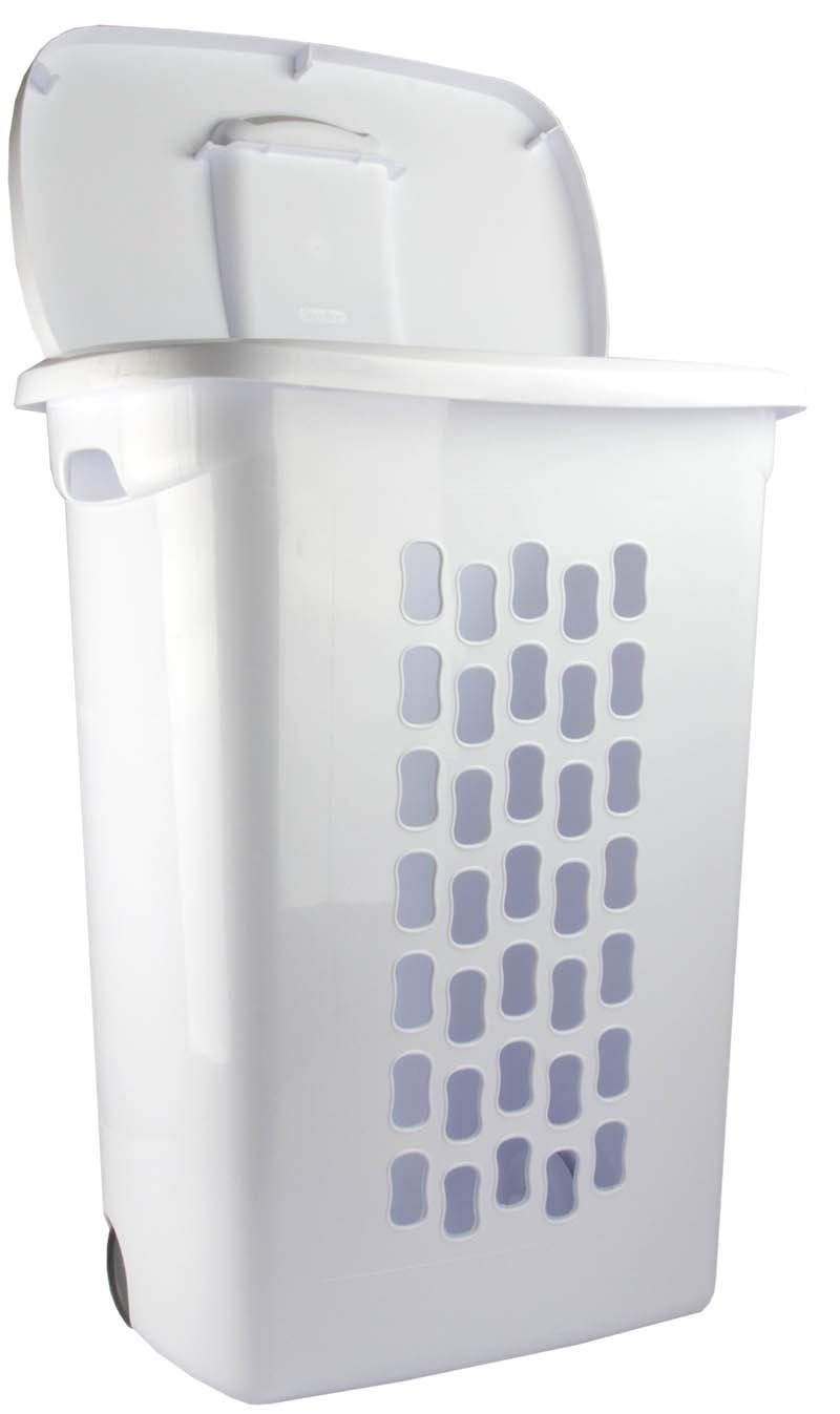 Sterilite Ultra Wheeled Laundry Hamper with Lid, Handle and Wheels for Easy Rolling of Clothes to and from The Laundry Room, Plastic, White, 1-Pack