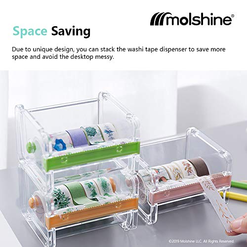 2 Pack Transparent Desktop Multi Washi Masking Sticker Storage Dispenser,Sticker Cutter,Sticker Roll Holder (Not Include Masking Sticker)（Green