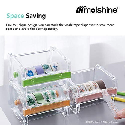 2 Pack Transparent Desktop Multi Washi Masking Sticker Storage Dispenser,Sticker Cutter,Sticker Roll Holder (Not Include Masking Sticker)（Green