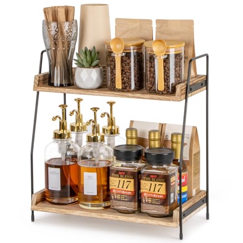ANBOXIT Countertop Coffee Station Organizer, 2 Tier Wooden Shelf