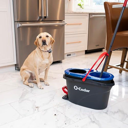 O-Cedar RinseClean Spin Mop & Bucket System + 2 Extra Mop Heads| Clean with Clean Water | Removes 99% of Bacteria