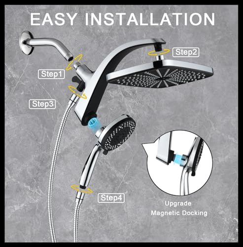 12" High Pressue Rain Shower Head with Handheld, 9 Sprays Hand Showerhead