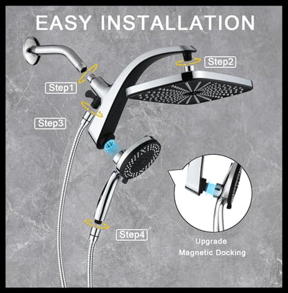12" High Pressue Rain Shower Head with Handheld, 9 Sprays Hand Showerhead
