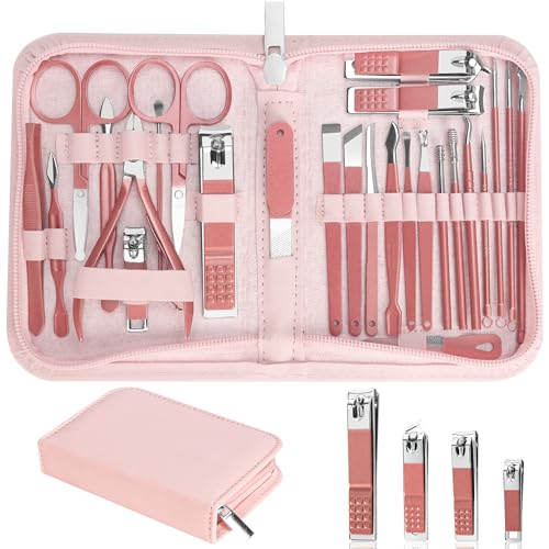 Manicure Set 26 in 1 Nail Clippers Set Pedicure Kit, Metallic Pink | Stainless Steel, fingernail & toenail clippers, Personal Care, Manicure Kit, Family & Friends, Gift for Her
