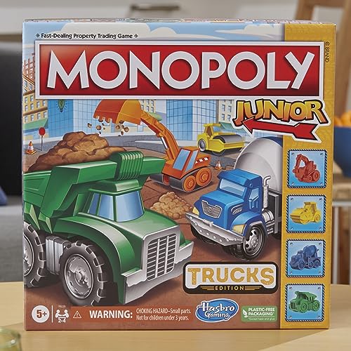 Monopoly Junior Trucks Edition Board Game for Kids Ages 5+, 2-4 Player Kids Games (Amazon Exclusive)