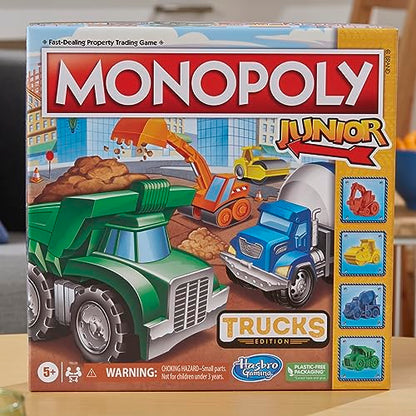 Monopoly Junior Trucks Edition Board Game for Kids Ages 5+, 2-4 Player Kids Games (Amazon Exclusive)