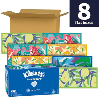 Kleenex Trusted Care Facial Tissues, 8 Flat Boxes, 200 Tissues per Box, 2-Ply, Packaging May Vary