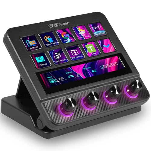 VSD N4 Pro Stream Controller Streaming Deck, Audio and Studio Controller | Programmable Macro Pad Keypad, Multi‑Actions, Customizable LCD Keys, Knobs, Touch Bar, RGB Lights & Stand, Works with PC Mac