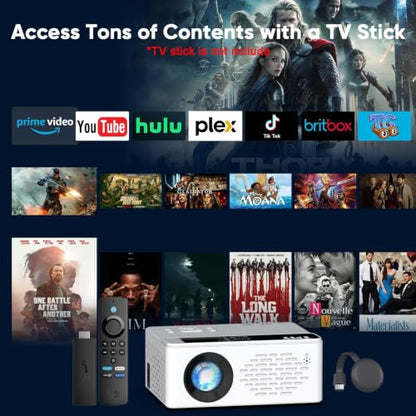 1080P Mini Portable Projector, 2-way Bluetooth, with 80in Screen