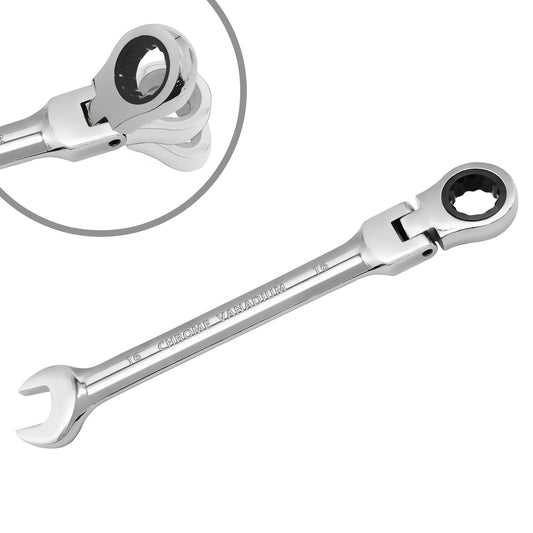 HARSKIYER 16mm Flex Head Ratchet Wrench, 12 Point Chrome Vanadium Steel Combination Spanner with 72 Tooth Ratcheting Gear, Metric Industrial Grade Tool for Automotive and Mechanical Maintenance