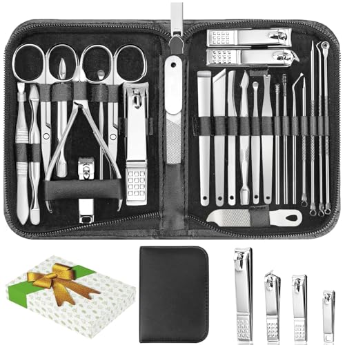 Manicure Set 26 in 1 Nail Clippers Set Pedicure Kit, Silver | Stainless Steel, fingernail & toenail clippers, Personal Care, Manicure Kit, Family & Friends, Gift for Men Women