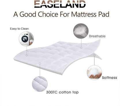 EASELAND Twin XL Mattress Pad Pillow Top Quilted Fitted Mattress Cover/ Protector Extra Long Cotton Top 8-21" Deep Pocket Cooling Mattress Topper (39x80 Inches, White)