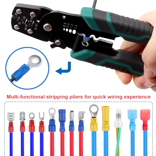 Wire Crimper Tool with Stripper Cutter, Crimping for Insulated/Bare/Heat Shrink connectors Multifunctional Crimping for 26-10 AWG Crimping tool LCS-C-1027