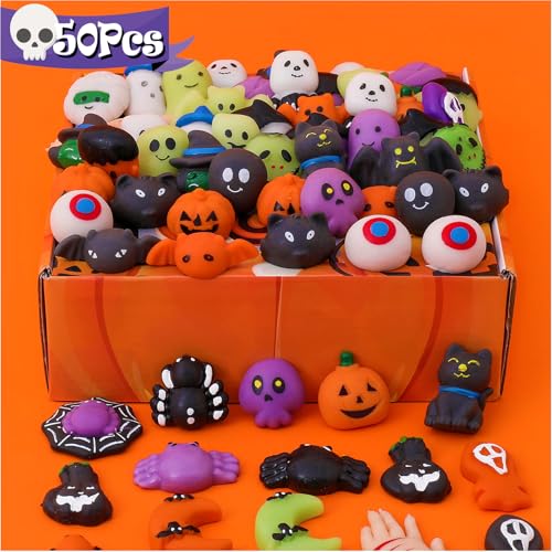 50 Pack Halloween Squishy Toys, Bulk Fidget Toys, Party Favors for Kids