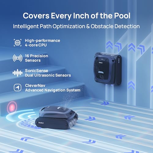 Beatbot AquaSense 2 Cordless Robotic Pool Vacuum Cleaner, Smart Surface Parking, Double-Pass Waterline Scrubbing, Cleans Floor, Walls, and Waterline, Above & In-Ground Pools up to 3,230 sq.ft - Blue
