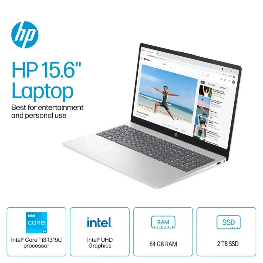 HP 15.6" Touchscreen Laptop for Student & Business, Microsoft Office Lifetime License, Intel 13th Gen Core i3-1315U, 64 GB RAM, 2 TB SSD, Intel UHD Graphics, Fast Charge, HD Camera, Windows 11 Pro